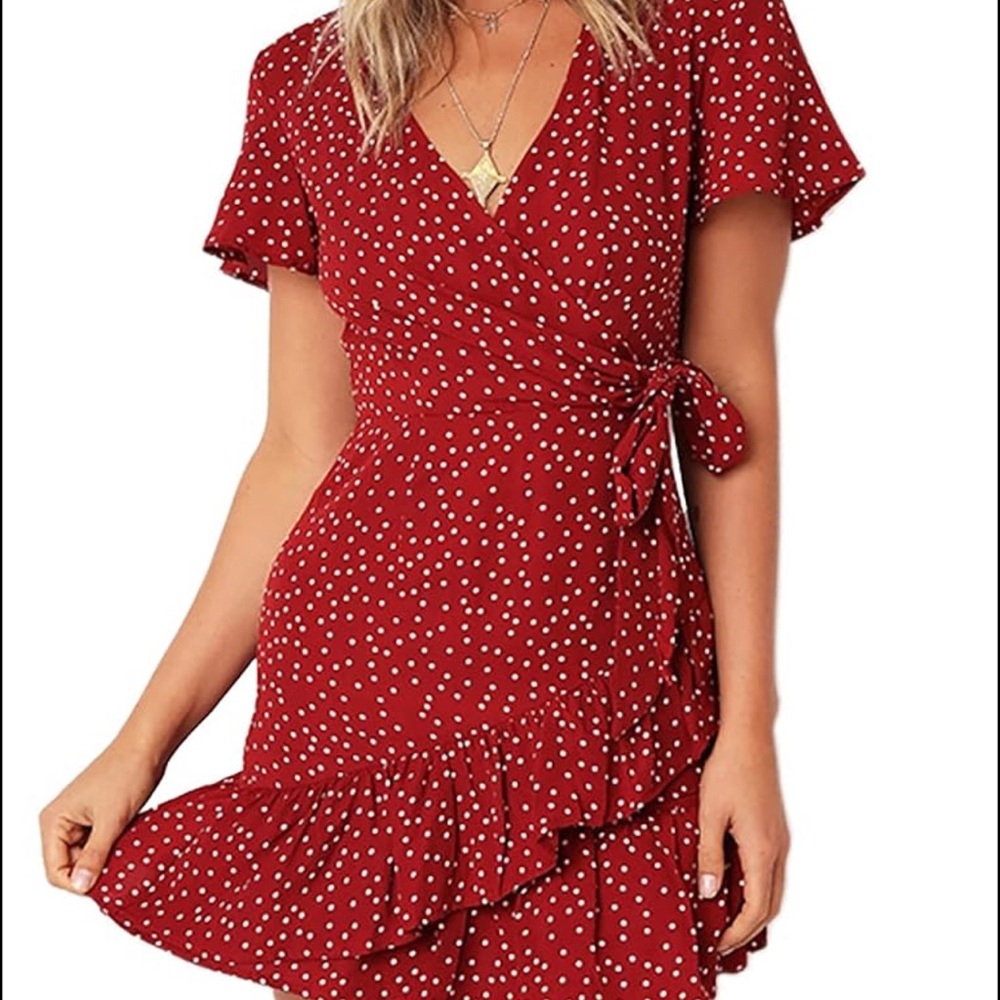 Red Polka Dot Wrap Dress